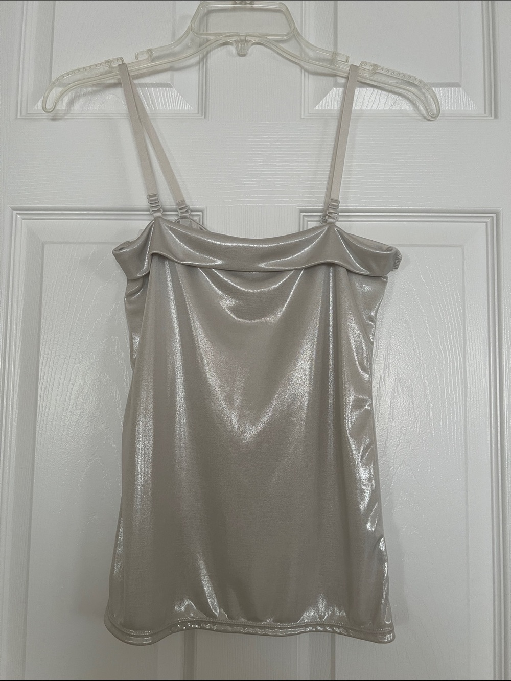 Satin-Look Shimmery Silver Soft Cowl-Neck Smooth Satin LookThin Straps Camisole
